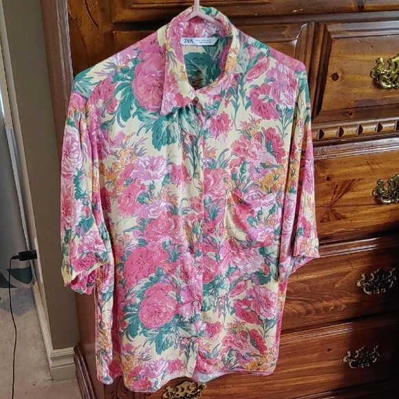 Zara Women's Floral Button Down Top Size Large - Picture 2 of 12